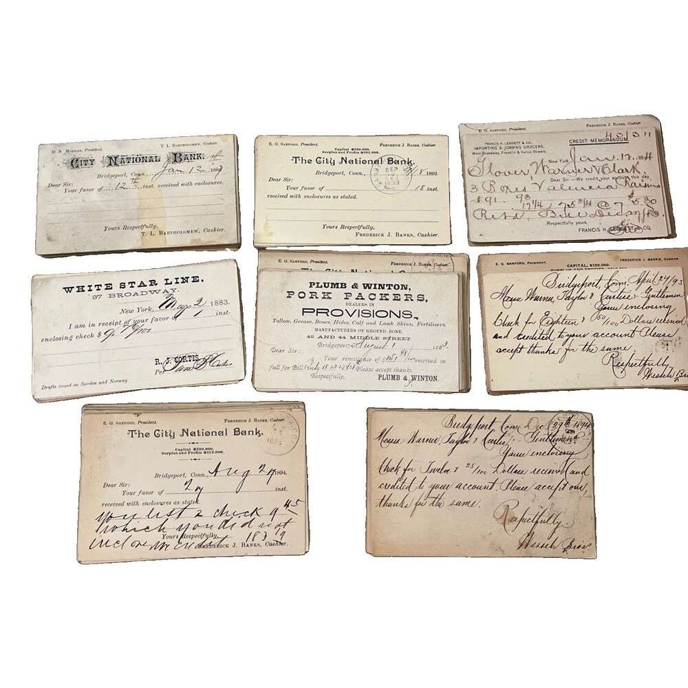 Antique Vtg 1800s Bank Check Lot Connecticut New York 200 Postal Cards Steamers